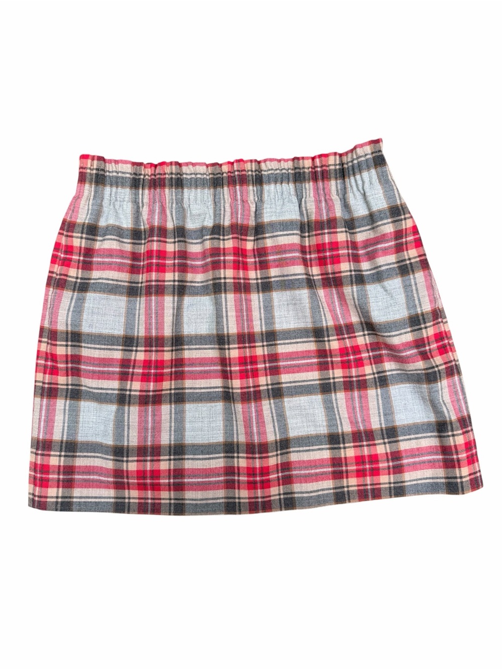 J. Crew Size 14 Plaid Elastic-Waist Mini Skirt Red Gray Lined Wool Pockets Fall